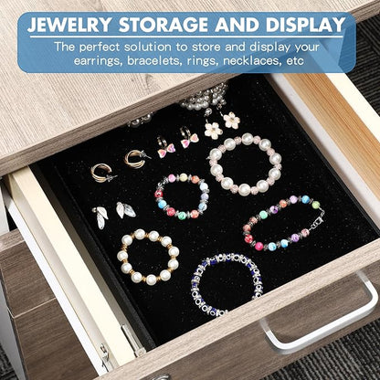Quelay Velvet Stackable Jewelry Tray Showcase Display, Jewelry Organizer Tray Bracelet Ring Earring Necklace Organizer Empty Plate for Drawers Countertop (Black,20 Pcs)
