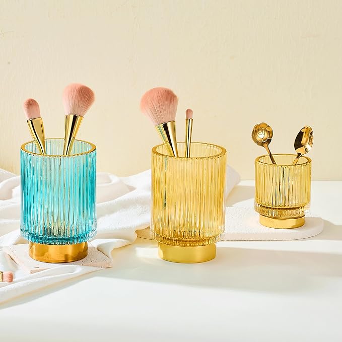 LEICURACE Makeup Brush Holder Organizer,Toothbrush Holders,Desk Pen Pencil Holder,Multifunctional Vintage Glass Brush Cup(A3-23-US)
