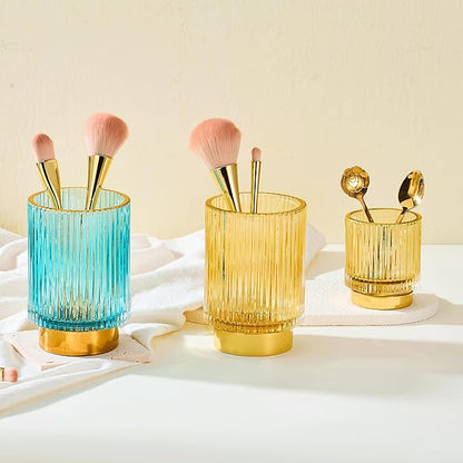 LEICURACE Makeup Brush Holder Organizer,Toothbrush Holders,Desk Pen Pencil Holder,Multifunctional Vintage Glass Brush Cup(A3-23-US)
