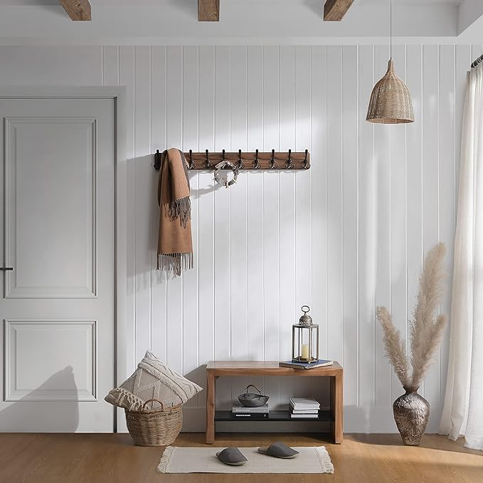 SKOLOO Rustic Large Coat Rack Wall Mount-38.6'' Long Coat Rack for Wall, Wood Coat Rack Hook, Farmhouse Coat Hanger Wall Mount for Hanging Jacket Coat