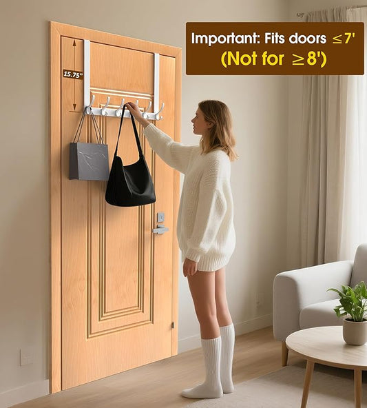 CHAUNCEY HOME Long Over The Door Hooks Hanger with 15.75" Arms for Easier Access by Shorter, Heavy Duty Door Hanger for Coat, F16U, Fits Standard 1 3/8'' Doors, Towel Racks for Bathroom, White