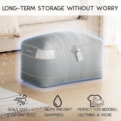 Homsorout Compression Storage Bags for Comforters - 4 Pack Long Large 100L Compression Bags, 3-Layer Washable Ultra Space Saving Self Comforter Storage Bag for Blankets, Sheets, Clothes, Gray