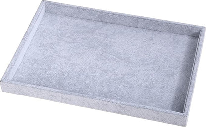 Mornajina 13.8" x 9.5" Velvet Jewelry Tray Jewelry Display Tray, Stackable Empty Plate Trays for Earrings Necklaces Bracelet Rings Display Showcase - Grey