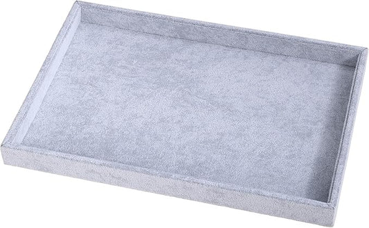 Mornajina 13.8" x 9.5" Velvet Jewelry Tray Jewelry Display Tray, Stackable Empty Plate Trays for Earrings Necklaces Bracelet Rings Display Showcase - Grey