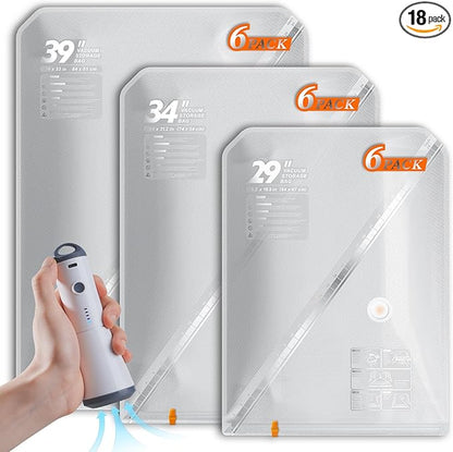 Vacbird Vacuum Seal Bags for Clothing with Rechargeable Cordless Pump, 18 Pack Vacuum Storage Space Saver Bags, Compression Packing for Clothes Bedding Blanket Pillows Comforters Luggage Travel