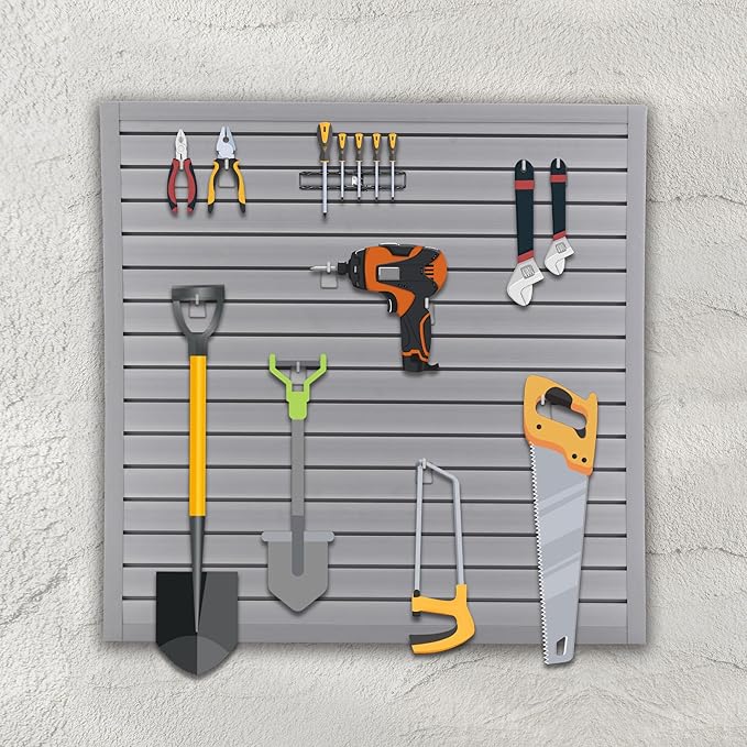 4x4 FT PVC Slatwall Panel Wall Storage Systems, Interlocking Slat Wall Paneling Garage Wall Organizer, Slat Board Wall-Mounted Slat Wall Panels for Garage Storage, Shelves, and Tools, Grey