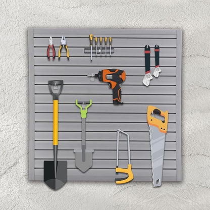 4x4 FT PVC Slatwall Panel Wall Storage Systems, Interlocking Slat Wall Paneling Garage Wall Organizer, Slat Board Wall-Mounted Slat Wall Panels for Garage Storage, Shelves, and Tools, Grey