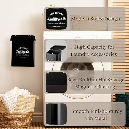 Magnetic Lint Bin for Laundry Room, Wall Mounted Lint Trash Can with Lid for Dryer, Laundry Room Organization and Storage with Brush(Black)