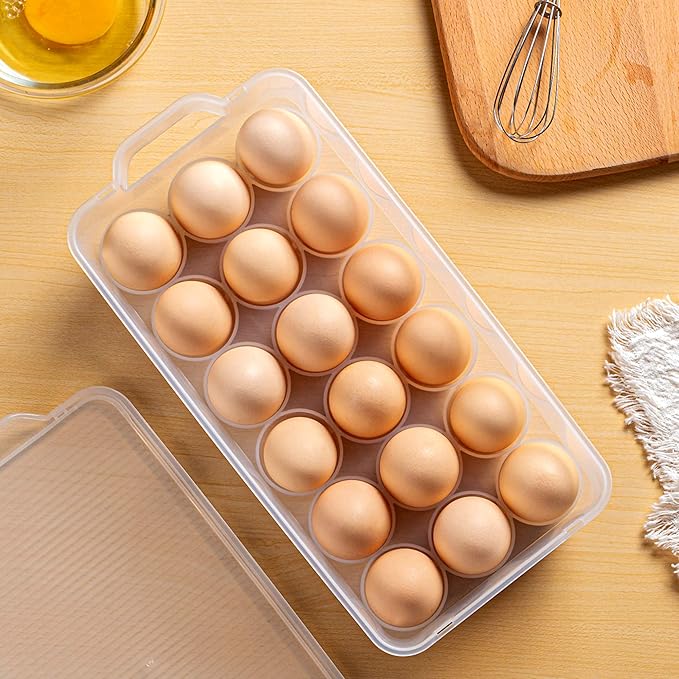 Clear Plastic Egg Holder for Refrigerator, Stackable Egg Storage Trays With Lid & Handles, Plastic Egg Box Carrier 4 Pack, BPA-Free Egg Storage Container for 18 Eggs