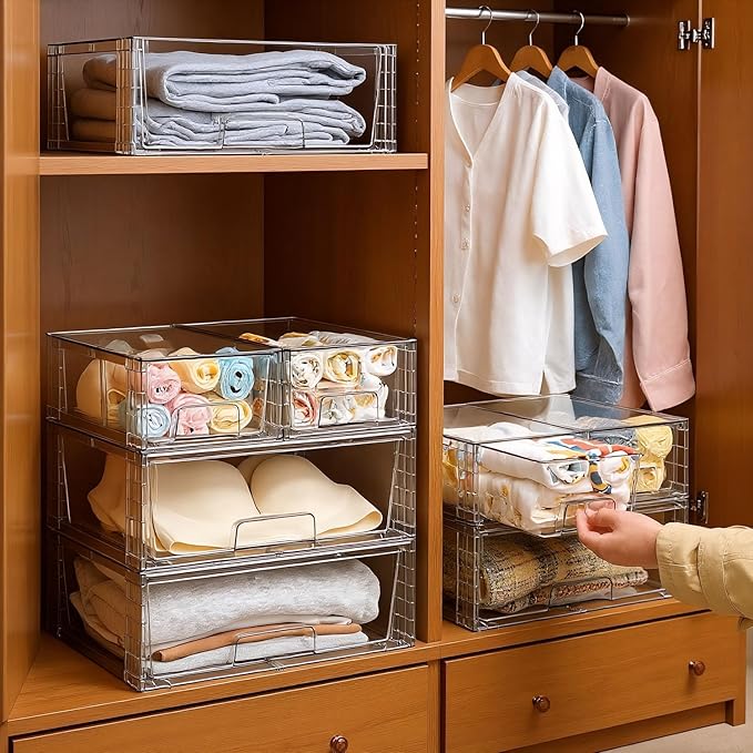 Stackable Storage Drawers(3 Pack),High-strength Clear Plastic Multi-purpose Organizer Bins with Handles, Easily Assemble Acrylic Drawers for Bathroom Closet Cabinet Pantry Under Sink