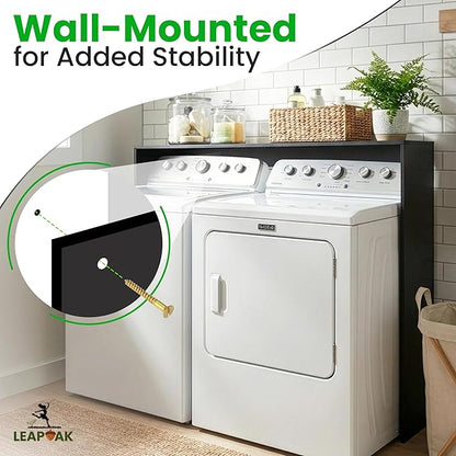 Over the Washer and Dryer Storage Shelf – Engineered Wood Laundry Room Organizer with Side Panels, Wall-Mounted Washer Dryer Utility Shelf Top Surface for Folding and Laundry Supplies