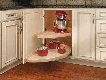 Rev-A-Shelf 38" Dual Shelf Half Moon Lazy Susan Organizer for Blind Corner Kitchen Cabinets, Pull Out Turntable Storage Trays, Wood, 4WLS882-38-570