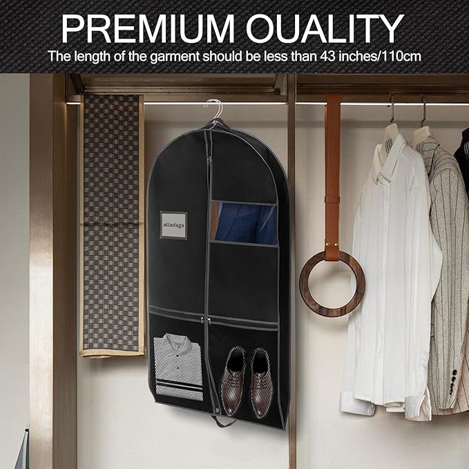 43" Garment Bag Suit Bag Garment Bags for Travel Duffle Bags for Hanging Clothes Storage Bag Carry on Garment Bag, Ideal for Wardrobes, Blazers, Dresses, Coats (1 Pack)