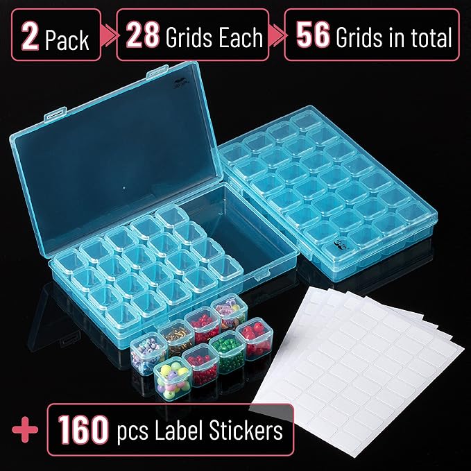 Mr. Pen- Bead Storage Containers, 28 Grids, 2 Pack, Transparent Blue Small Bead Organizer Box