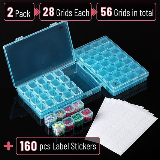 Mr. Pen- Bead Storage Containers, 28 Grids, 2 Pack, Transparent Blue Small Bead Organizer Box