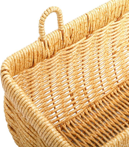 ZEAYEA Set of 2 Cute Small Wall Hanging Basket, Hand-Woven Hanging Organizer Basket for Onion Garlic, Boho Plastic Fruit Storage Baskets with Hanger for Kitchen Bathroom Laundry Living Room Home Decor