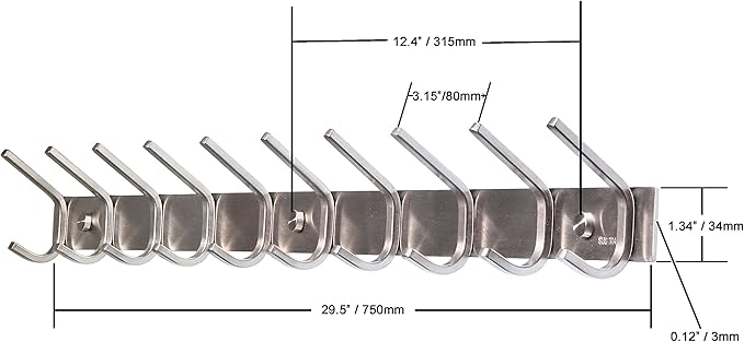 WEBI Coat Rack Wall Mount,10 Coat Hooks for Hanging Coats,30 Inch Stainless Steel 304 Coat Hanger Wall Mounted Hook Rack Rail for Clothes,Jacket,Brushed Nickel