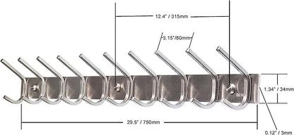 WEBI Coat Rack Wall Mount,10 Coat Hooks for Hanging Coats,30 Inch Stainless Steel 304 Coat Hanger Wall Mounted Hook Rack Rail for Clothes,Jacket,Brushed Nickel