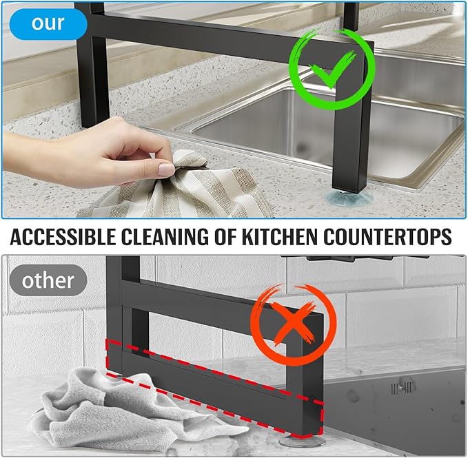 SNSLXH [2-Tier 4 Baskets Over The Sink Dish Drying Rack, 26.57"-35", Large Sink Rack for Kitchen, Extensible and Adjustable, Saving Kitchen Space