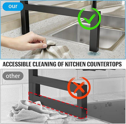 SNSLXH [2-Tier 4 Baskets Over The Sink Dish Drying Rack, 26.57"-35", Large Sink Rack for Kitchen, Extensible and Adjustable, Saving Kitchen Space