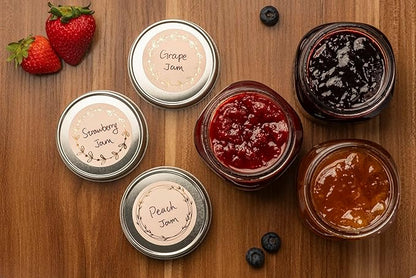 MONEST Waterproof & Oil Resistant Jar & Lid Stickers - Pantry/Canning, Spice & Bottle Labels (Rose Gold Flower)