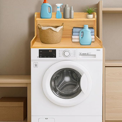 Royxen Washer Dryer Countertop with Shelf,2-Tier Laundry Countertop for Single Washer and Dryer,Soild Wood Core Washer Dryer Topper for Laundry Room Organization (Oak)