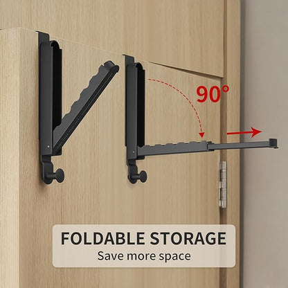 RFOUO Clothes Drying Rack Foldable Fit Door up to 1 3/8" Optimal 1pc,Over The Door Hanger with Retractable Rod,Over The Door Hanger Hooks for Laundry Bathroom Bedroom Travel Hangers(Black, 1 Pack)