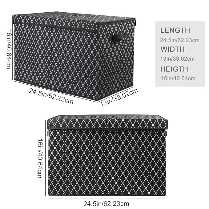 Toy Chest Box Storage Bins for Boys Girls, Kids Large Collapsible Sturdy Container Organizer with Fabric Flip-Top Lid & Handles for Clothes, Blanket, Nursery, Playroom, Bedroom 24.5x13x16 (Black)