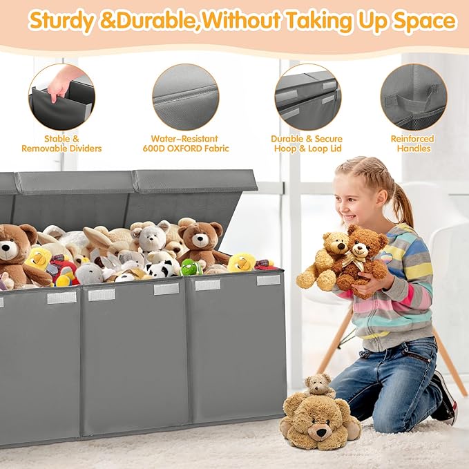 AOBOPLE Extra Large Toy Chest,50"x15"x12" Toy Box for Boys Girls Nursery,Collapsible Sturdy Toy Storage Organizer with Mesh Pockets,Large Toy Chest Storage Boxes Bins Baskets