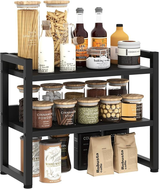 Kitchen Countertop Shelf Organizer, 3 Tier Large Kitchen Storage Spice Rack Cabinet Organizer with Metal Leg for Countertop Pantry, Coffee Bar Organizer, Bathroom Countertop Organizer, Black