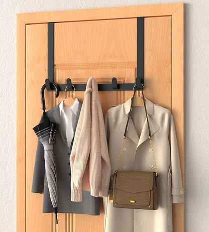 CHAUNCEY HOME Long Over The Door Hooks with 15.75-inch Arms for Easier Access by Women, Heavy Duty Door Hanger for Winter Coat, L16U, Fits Standard 1 3/4'' Doors, Towel Racks Organization, Black