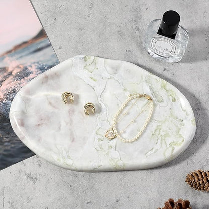 BCS Marble Jewelry Tray Trinket Dish, Decorative Cloud Vanity Key Tray for Women, Perfume Ring Holder Dish for Ring Earring, Cute Jewelry Plate Bowl Aesthetic Room Decor, Bianco Palomino