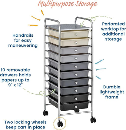 ECR4Kids 10-Drawer Value Mobile Oraganizer, Storage Cart, Grey Ombre