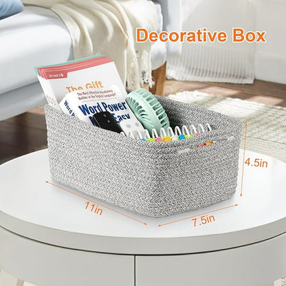 Small Storage Baskets for Organizing, Woven Storage Bins for Shelves, Gift Basket Empty, Cute Decorative Closet Organizer, Baby Rope Basket, Dog Toy Storage, 11x7.5x4.5”, 3Packs Mixed Gray