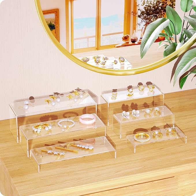 NIUBEE Acrylic Display Riser, 3 Pcs 12" Large Acrylic Risers, Clear Rectangular Stands for Candy Dessert Cupcakes, Collectibles Display Stands Shelf for Display for Funko POP Figures…