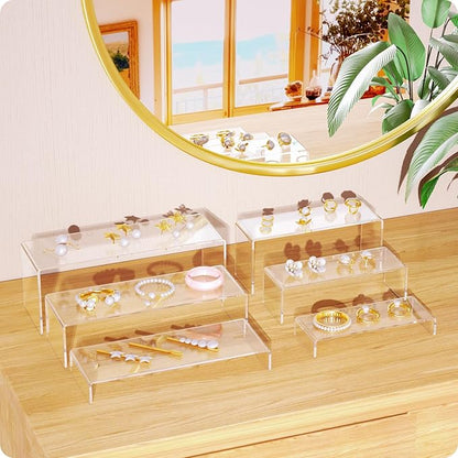 NIUBEE Acrylic Display Riser, 3 Pcs 12" Large Acrylic Risers, Clear Rectangular Stands for Candy Dessert Cupcakes, Collectibles Display Stands Shelf for Display for Funko POP Figures…