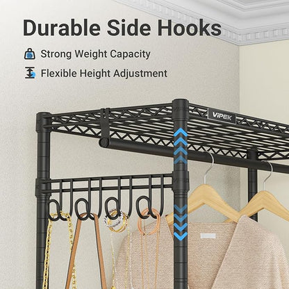VIPEK R2C Medium Heavy Duty Clothes Rack Rolling Garment Rack with Cover Adjustable Clothing Rack for Hanging Clothes Portable Closets with Double Rods, Black Rack with Black Upgarded Polyester Cover