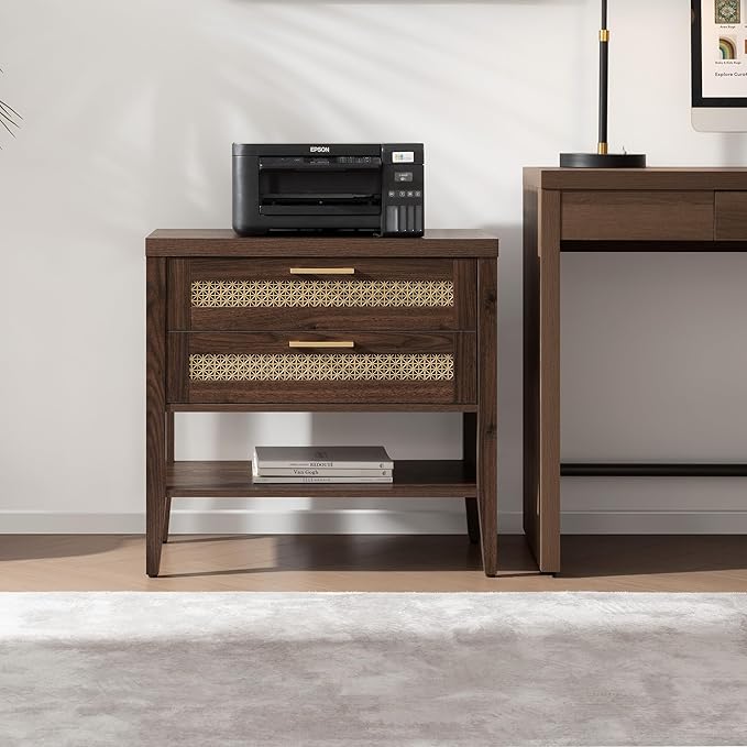SICOTAS Large Night Stand, Nightstand with 2 Drawers and Storage Shelf, Rustic Wooden Bedside Table for Bedroom, Mid Century Modern Bed Side End Table (Espresso Walnut, 1 Piece)