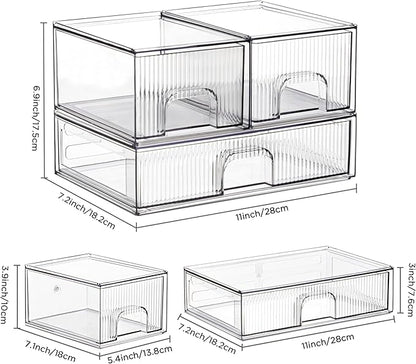 Vorey Clear Stackable Desk Storage Drawers, 3 Pack Acrylic Bathroom Makeup Organizers, Easily Assemble All Purpose Plastic Bins for Brightroom, Pantry Organization, Vanity, Undersink, Cabinet