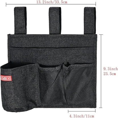 Zafit Linen Bedside Caddy, Bedside Storage Organizer for Hospital Beds, College Dorm Rooms or Baby Bed (4 Pockets-Black)
