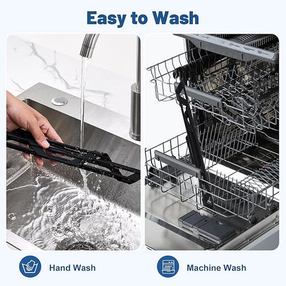 Triangle Roll Up Dish Drying Rack with Silicone Coated and Stainless Steel Over The Sink, Foldable, Anti-Rust and Anti-Slip Kitchen Drainer & Organizer for Top of Sink Corner, Black