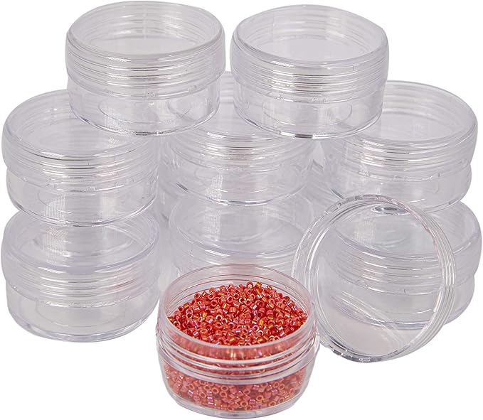 The Beadsmith Personality Case - Clear Storage Organizer Box – 6.4 x 4.8 x 1 inches - Includes 12 Small Containers with lids - 1.5 x 0.8 inches, Bead Holder