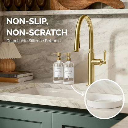 Vine Creations Clear Glass Soap Dispenser, 2 Pack Kitchen Soap Dispenser Set with Stainless Steel Pump, 16 oz Dish Soap and Hand Soap Dispensers for Bathroom with Waterproof Labels