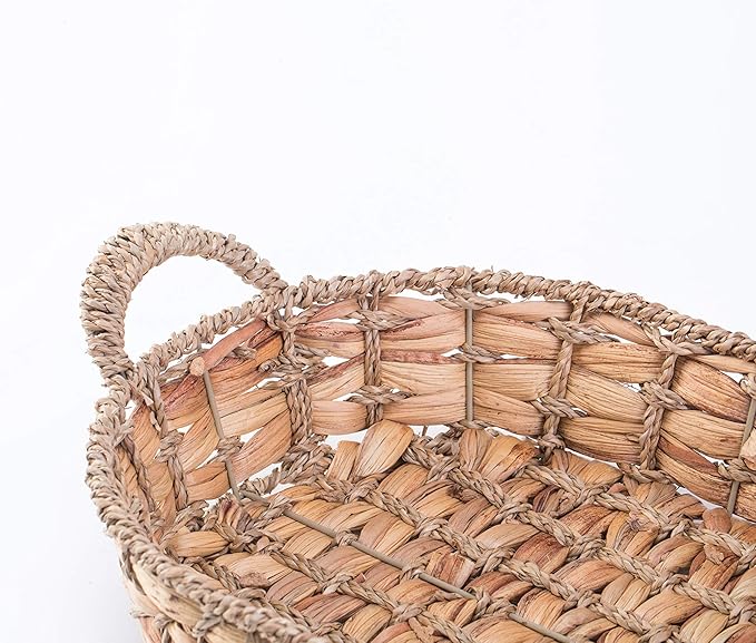 Seagrass Wicker Bread Baskets for Serving with Handles (Set of 4 Medium) – Bread Serving Basket for Table, Fruit Basket, Dinner Roll Basket