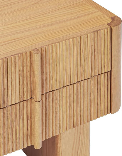 Poly & Bark Toledo 22” Nightstand – Solid and Veneered American White Oak Construction with Ribbed Drawer Fronts and Soft‑Close Drawers – Textural Modern Bedside Table for Stylish Bedrooms