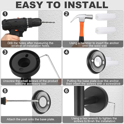 Gisafai 20 Pcs Bathroom Hardware Set, 23.6 Inch Brushed Towel Bar Ring Toilet Paper Holder Robe Towel Hook, Sus304 Stainless Steel Bathroom Accessory Set Wall Mounted (Black)