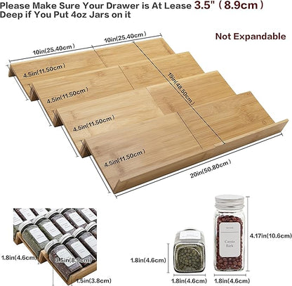 Angimio Bamboo Spice Rack Drawer Organizer - 8 Pieces Set- 10" Wide Per Piece - Combine Pieces Into 20" Wide Rack (10" or 20")