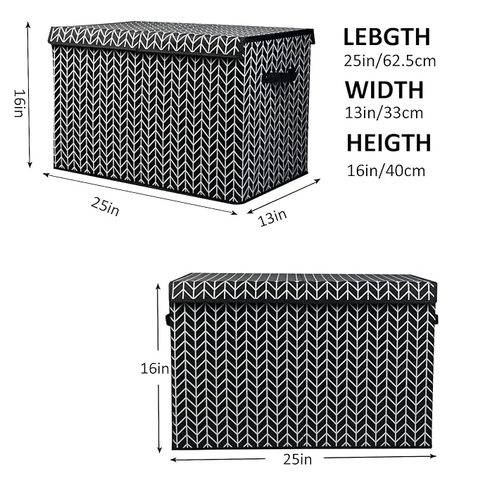 Mayniu Large Toy Box Chest with Lid, Kids Toy Storage Organizer Bins Basket for Living Room, Nursery, Closet, Bedroom, Playroom 25"x13" x16" (Black)