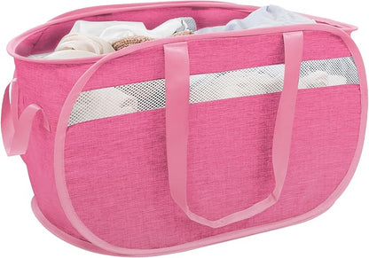 Collapsible Laundry Baskets, Foldable Tear Proof Pop Up Hamper with Reinforced Carry Handles, Durable Laundry Hamper for Home, Laundry, Bathroom, Dorm or Travel (Pink)