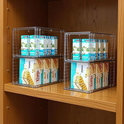 Medium Clear Stackable Storage Drawers (4 Pack), High-strength Acrylic Organizer Bins with Handles, Plastic Drawers for Fridge Bathroom Cabinet Closet Undersink Pantry Kitchen Makeup Storage